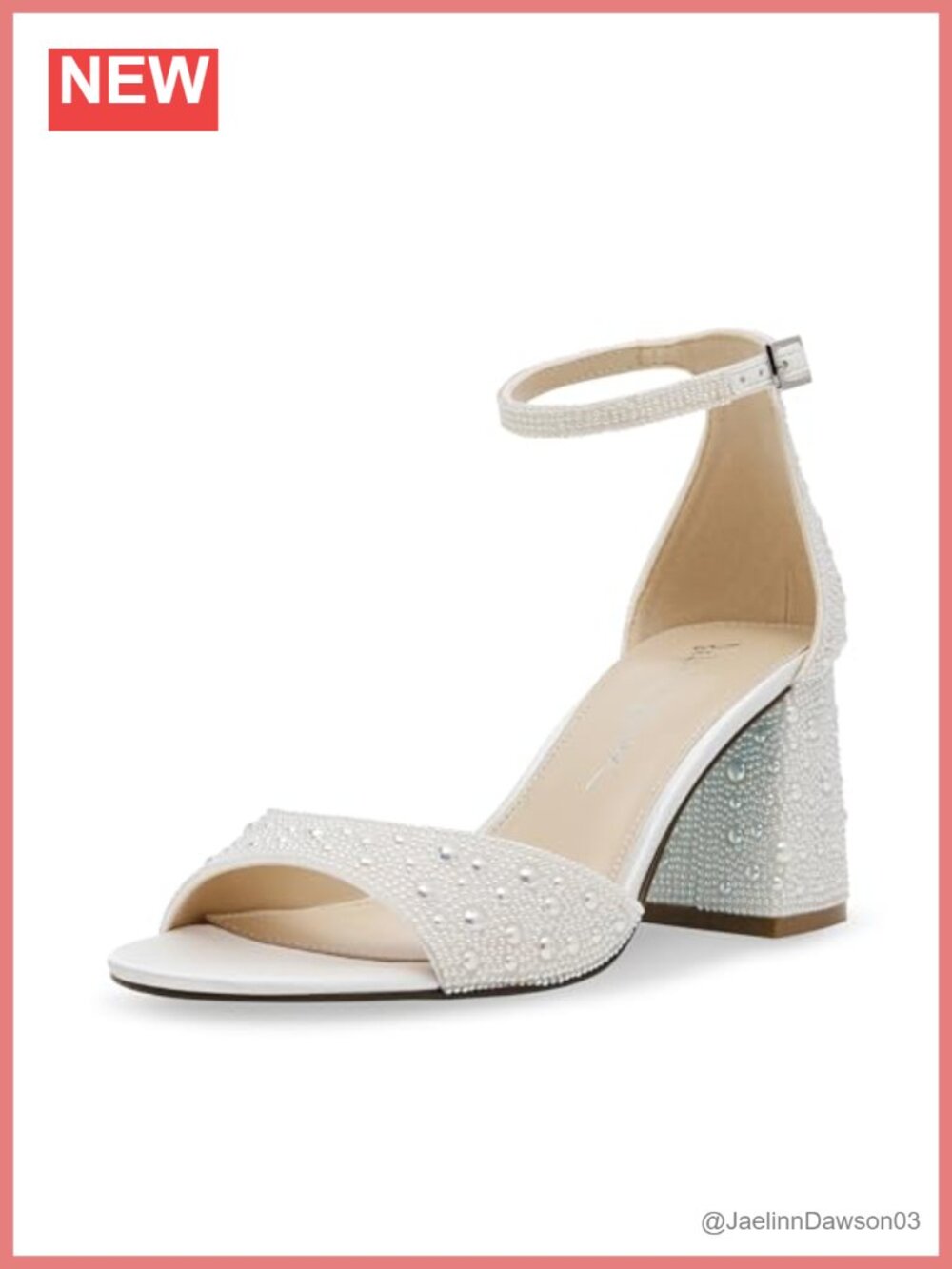 Betsey Johnson Kami Heeled Sandals - Pearl Block Heel Ankle Strap Open Toe